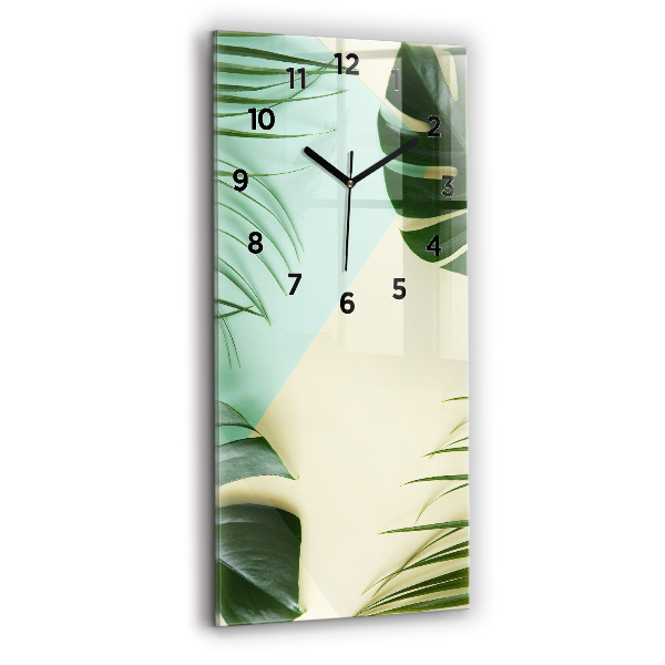 Ceas vertical de perete din sticlă Monstera pleacă