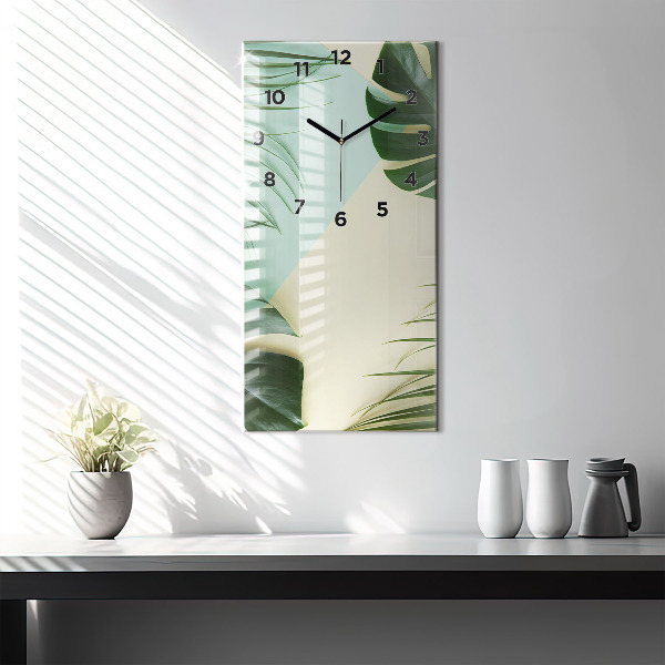 Ceas vertical de perete din sticlă Monstera pleacă