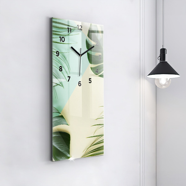 Ceas vertical de perete din sticlă Monstera pleacă