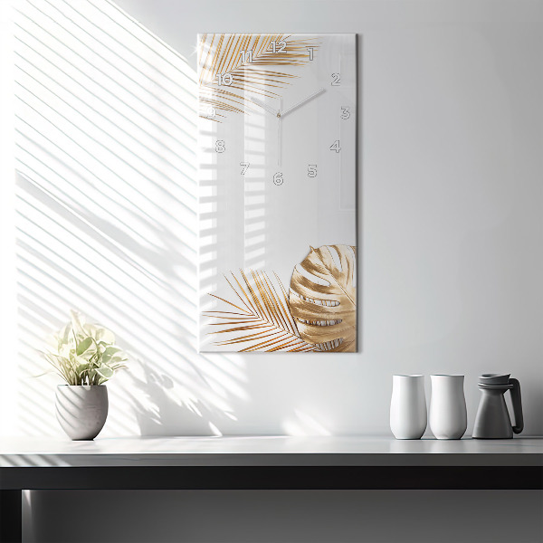 Ceas vertical de perete din sticlă Frunze tropicale