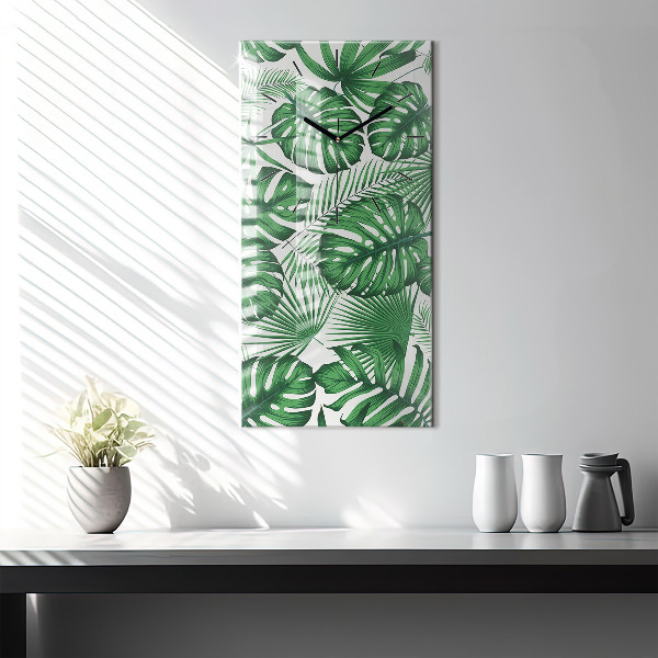 Ceas vertical de perete din sticlă Monstera pleacă