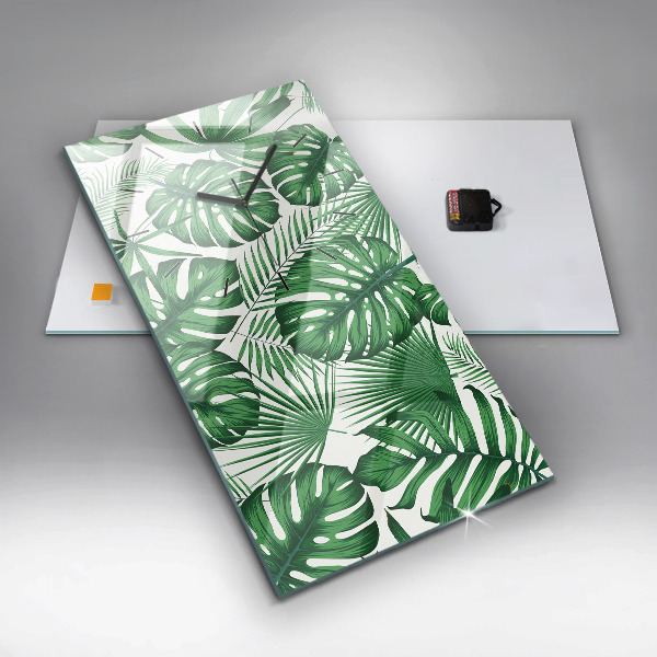 Ceas vertical de perete din sticlă Monstera pleacă