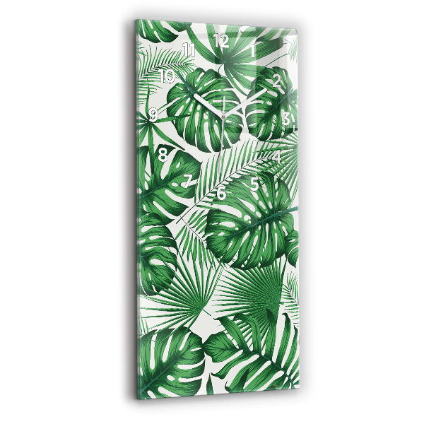 Ceas vertical de perete din sticlă Monstera pleacă