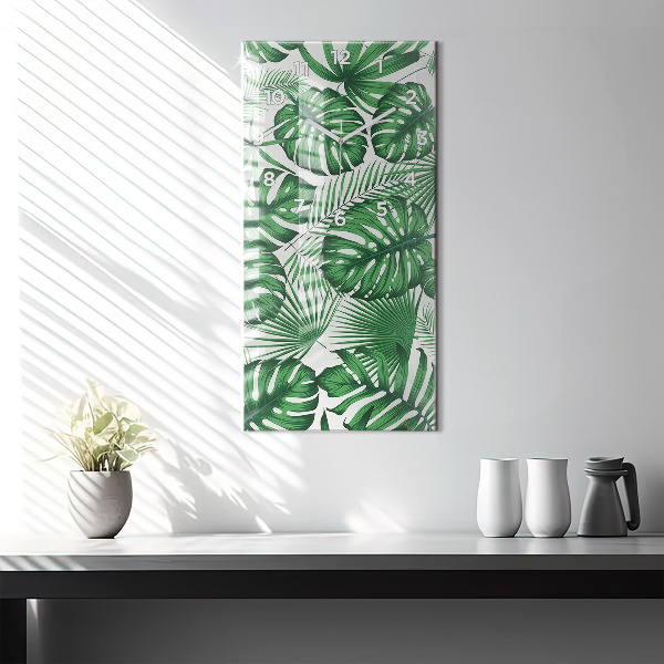 Ceas vertical de perete din sticlă Monstera pleacă