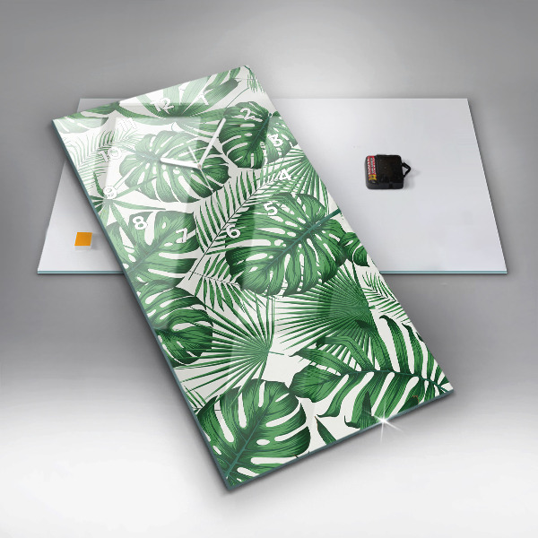 Ceas vertical de perete din sticlă Monstera pleacă