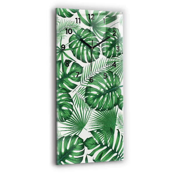 Ceas vertical de perete din sticlă Monstera pleacă