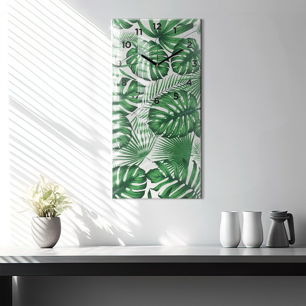 Ceas vertical de perete din sticlă Monstera pleacă