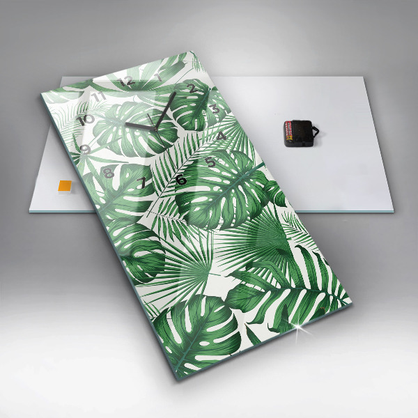 Ceas vertical de perete din sticlă Monstera pleacă