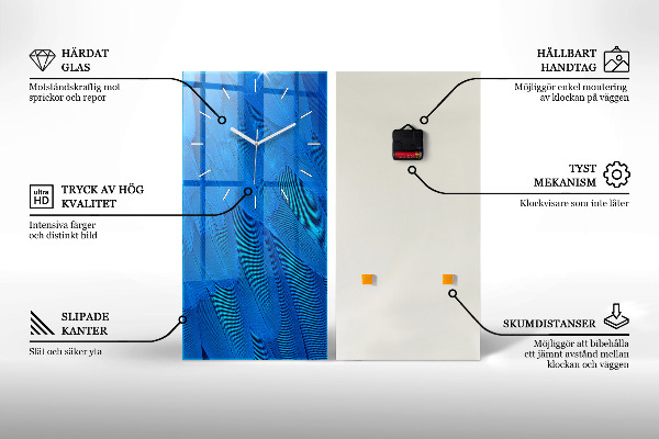 Ceas vertical de perete din sticlă Textura valuri