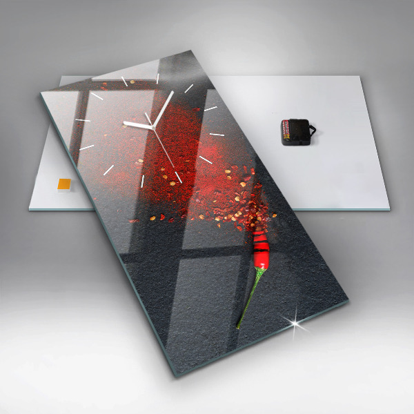 Ceas vertical de perete din sticlă Condiment cu ardei roșu