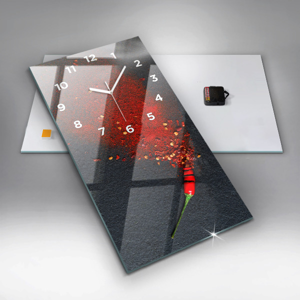 Ceas vertical de perete din sticlă Condiment cu ardei roșu