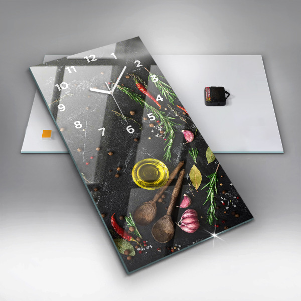 Ceas vertical de perete din sticlă Condimente pe blat