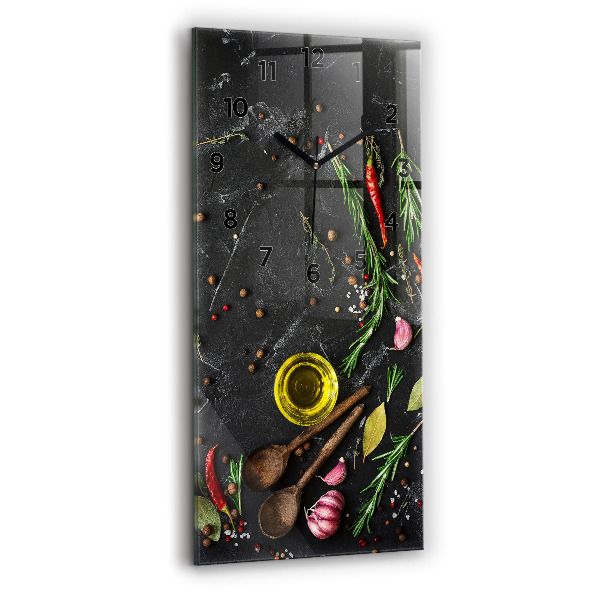 Ceas vertical de perete din sticlă Condimente pe blat