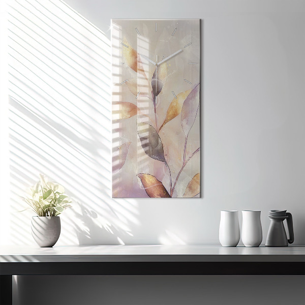 Ceas vertical de perete din sticlă Frunze boho abstracte