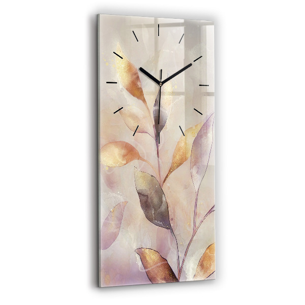 Ceas vertical de perete din sticlă Frunze boho abstracte