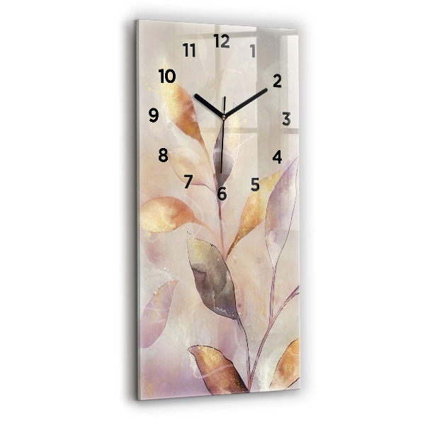 Ceas vertical de perete din sticlă Frunze boho abstracte
