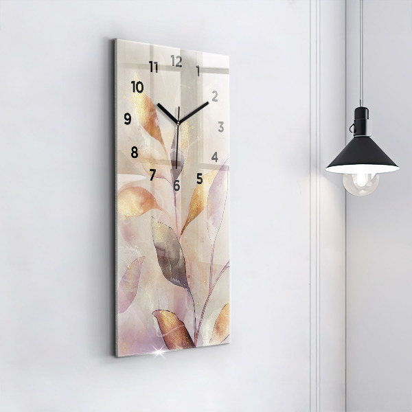 Ceas vertical de perete din sticlă Frunze boho abstracte