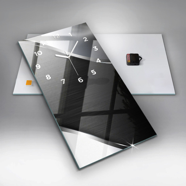 Ceas vertical de perete din sticlă Linii negre și argintii