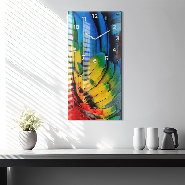 Ceas vertical de perete din sticlă Aripi de pasăre colorate