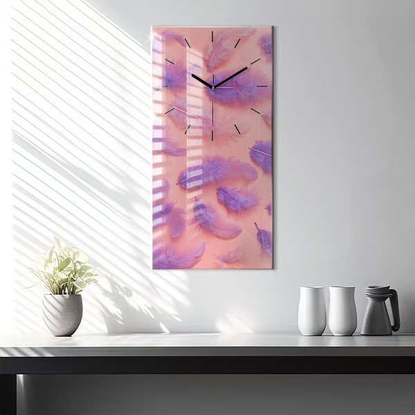 Ceas vertical de perete din sticlă Pene colorate