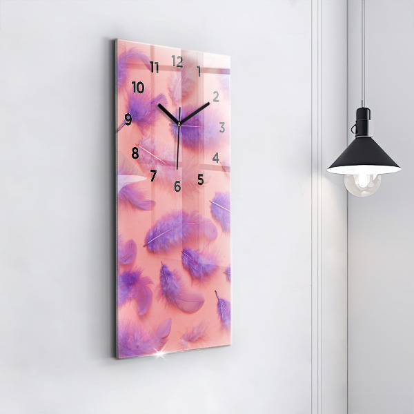 Ceas vertical de perete din sticlă Pene colorate