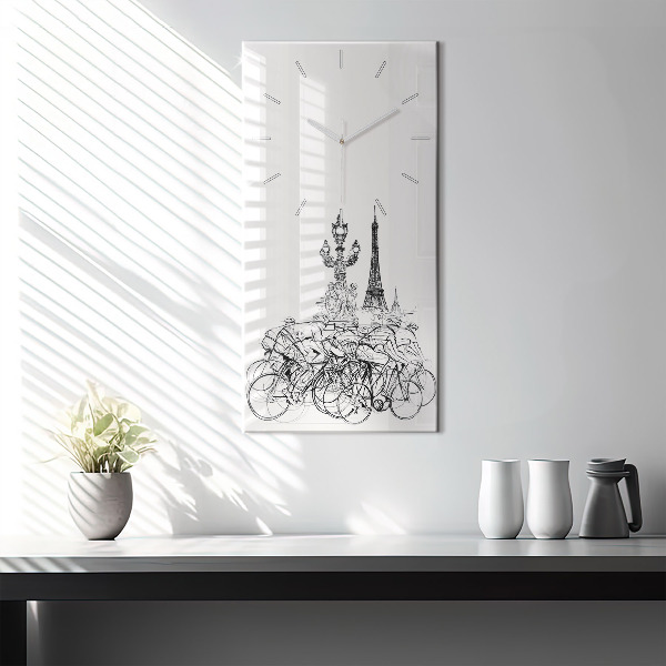 Ceas vertical de perete din sticlă Desen cursa de ciclism