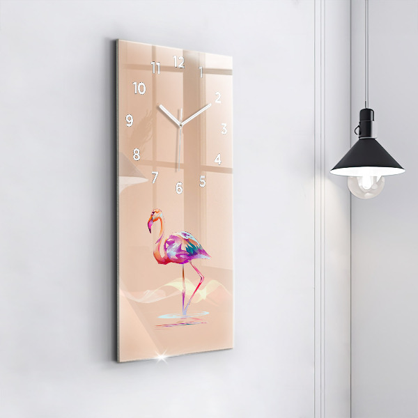Ceas vertical de perete din sticlă Ilustrație cu flamingo