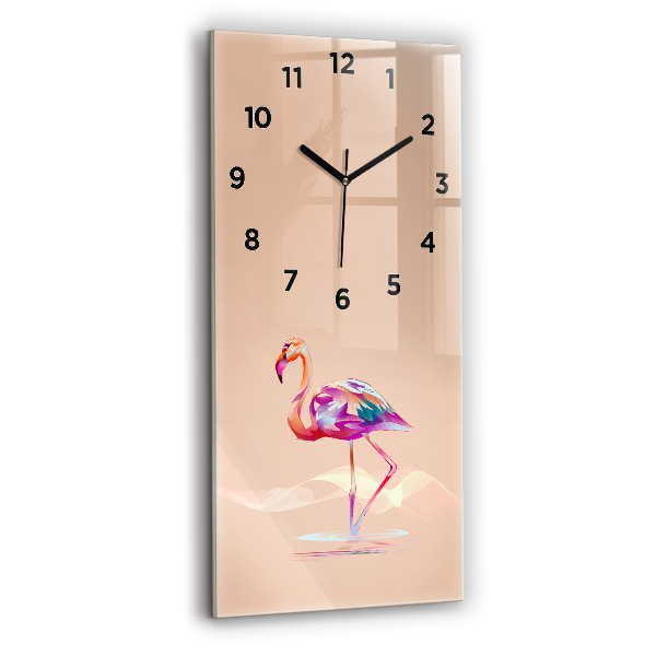 Ceas vertical de perete din sticlă Ilustrație cu flamingo