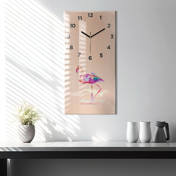 Ceas vertical de perete din sticlă Ilustrație cu flamingo