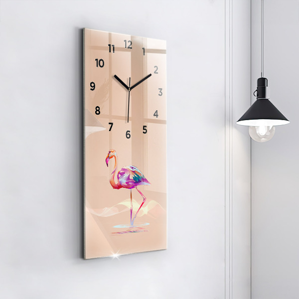 Ceas vertical de perete din sticlă Ilustrație cu flamingo