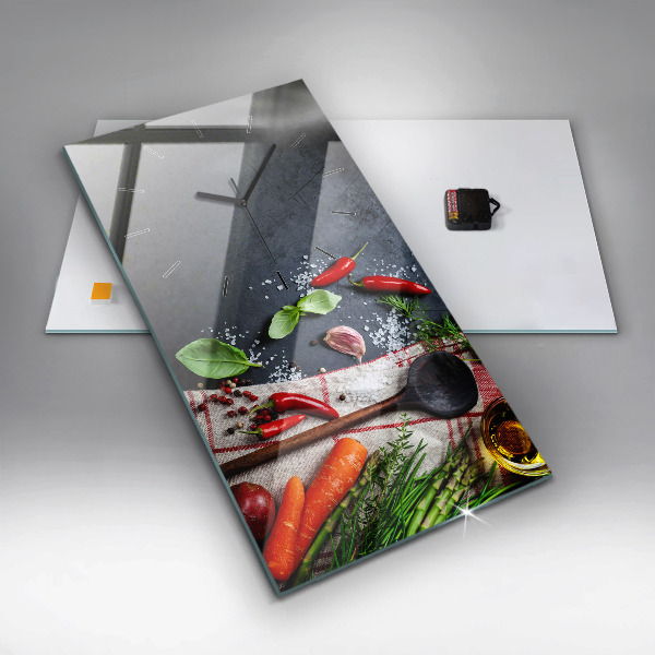 Ceas vertical de perete din sticlă Legume