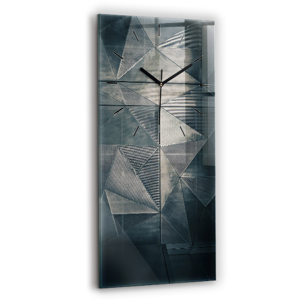 Ceas vertical de perete din sticlă Triunghiuri abstracte metalice