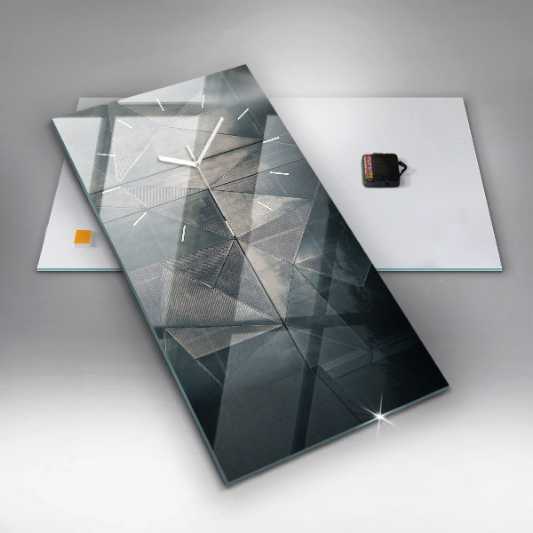 Ceas vertical de perete din sticlă Triunghiuri abstracte metalice