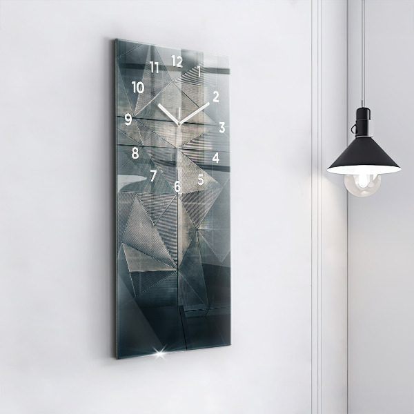 Ceas vertical de perete din sticlă Triunghiuri abstracte metalice