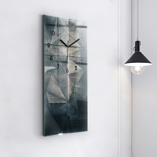 Ceas vertical de perete din sticlă Triunghiuri abstracte metalice