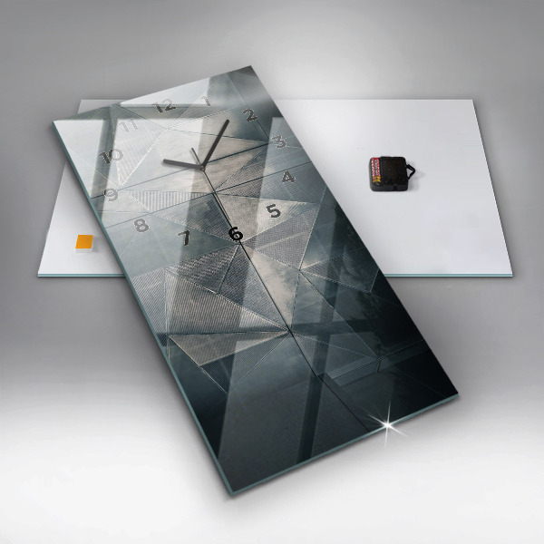 Ceas vertical de perete din sticlă Triunghiuri abstracte metalice
