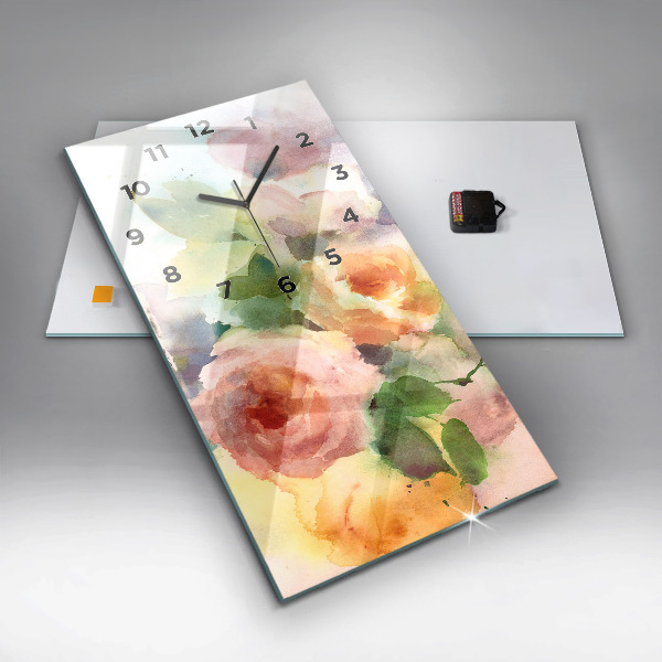 Ceas vertical de perete din sticlă Trandafiri într-o vază de acuarelă