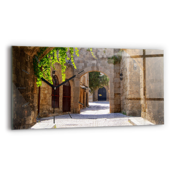 Ceas orizontale de perete din sticlă Strada pitoreasca din Rodos