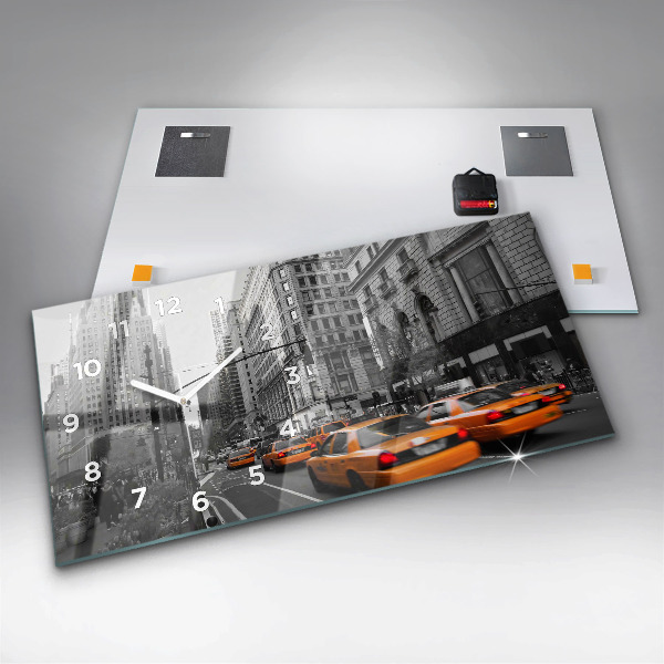 Ceas orizontale de perete din sticlă Manhattan și taxiuri