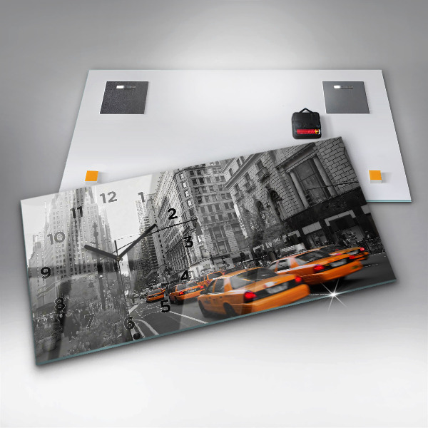 Ceas orizontale de perete din sticlă Manhattan și taxiuri