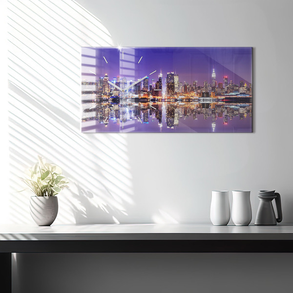 Ceas orizontale de perete din sticlă New York noaptea