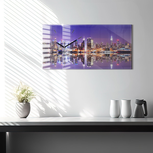 Ceas orizontale de perete din sticlă New York noaptea