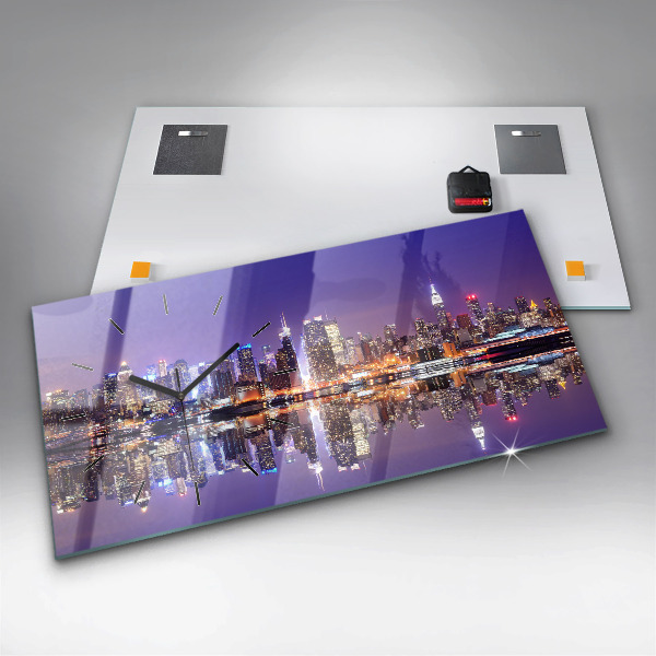 Ceas orizontale de perete din sticlă New York noaptea