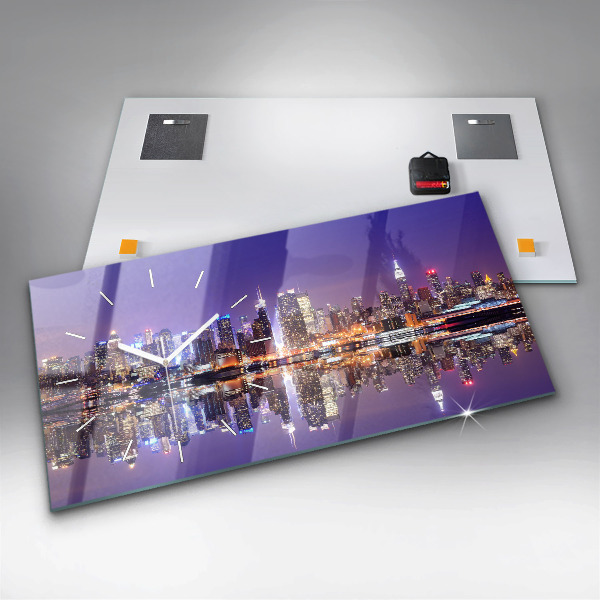 Ceas orizontale de perete din sticlă New York noaptea