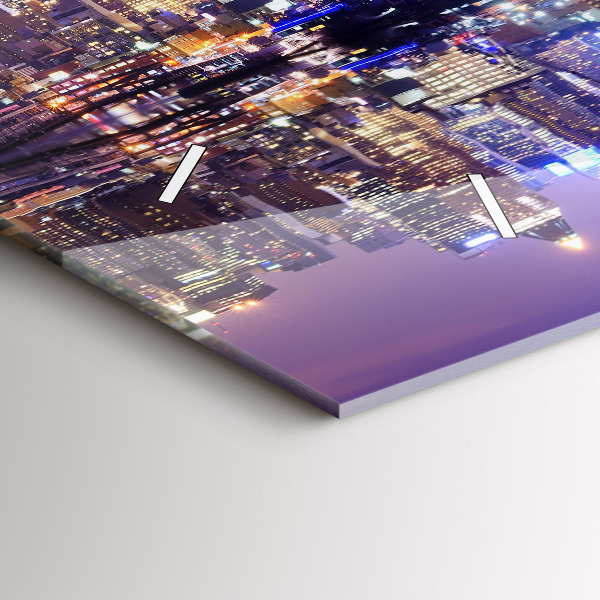 Ceas orizontale de perete din sticlă New York noaptea