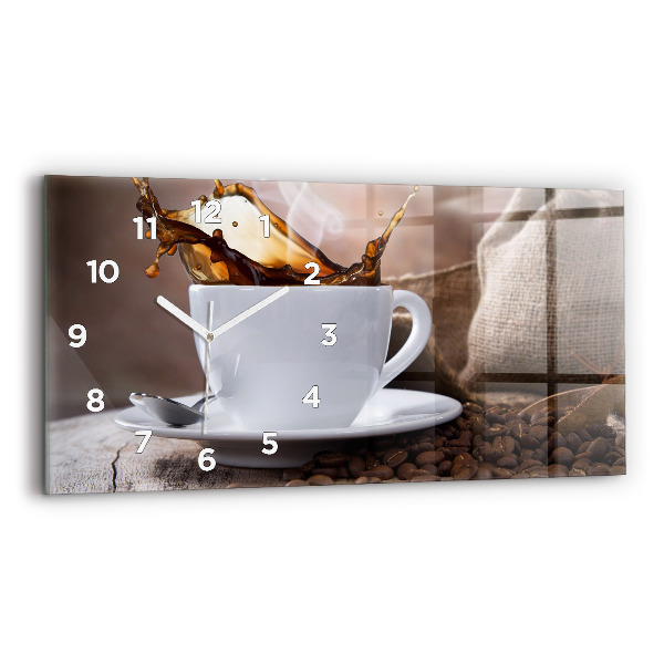 Ceas orizontale de perete din sticlă O ceașcă de cafea