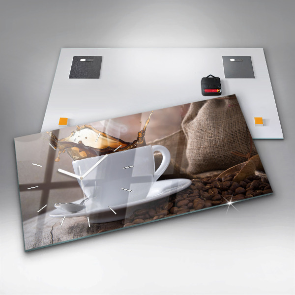 Ceas orizontale de perete din sticlă O ceașcă de cafea
