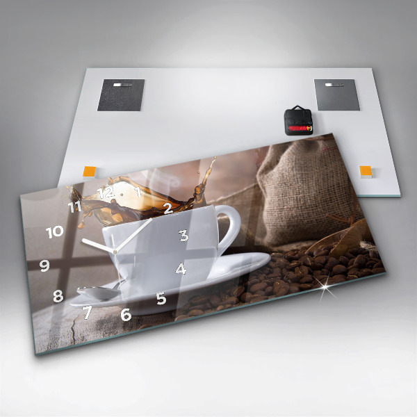 Ceas orizontale de perete din sticlă O ceașcă de cafea