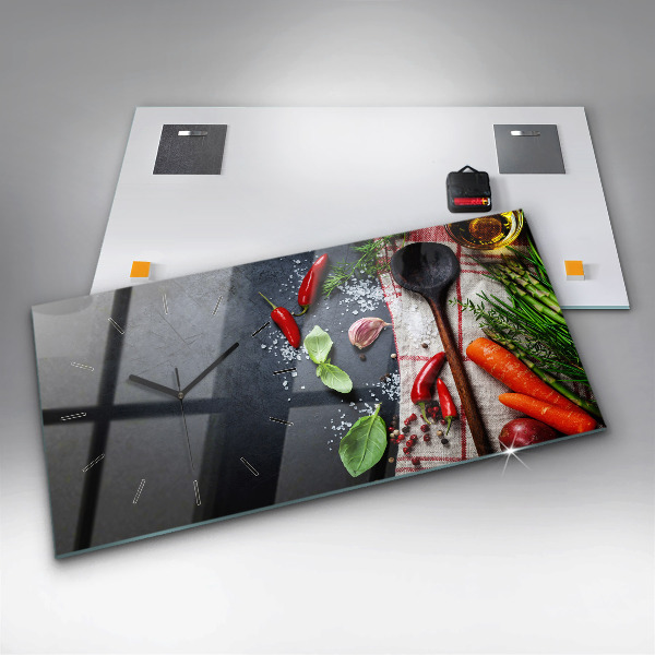 Ceas orizontale de perete din sticlă Legume