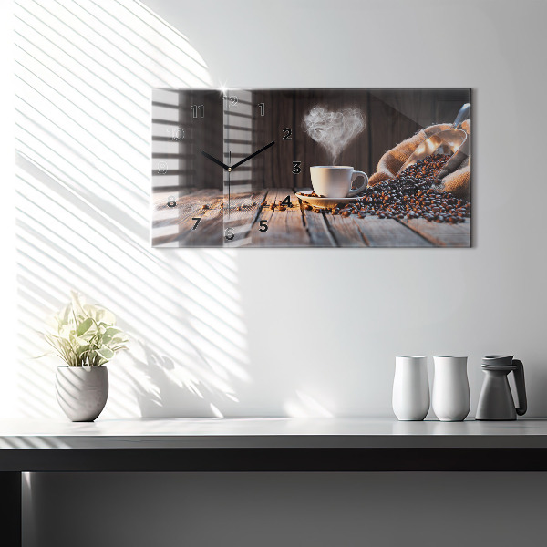 Ceas orizontale de perete din sticlă O ceașcă de cafea